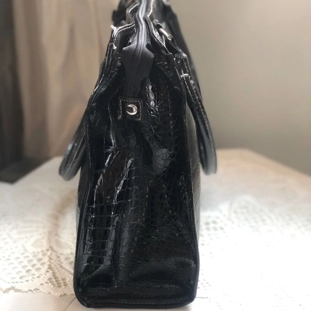 Black Faux Snake Skin Laptop Bag / Purse